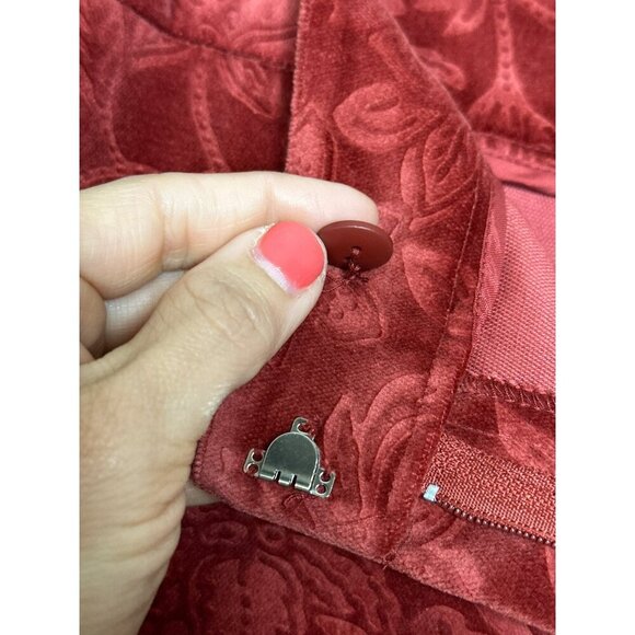 VTG Talbot's Women's 4 Red Velvet Printed Floral Stretch Retro Bootcut Mid-Rise - Picture 3 of 11